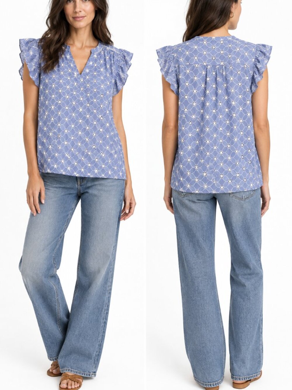 Sundance Blouse Top Eyelet Embroidered Ruffled Blue V-neck size XL Boho Resort